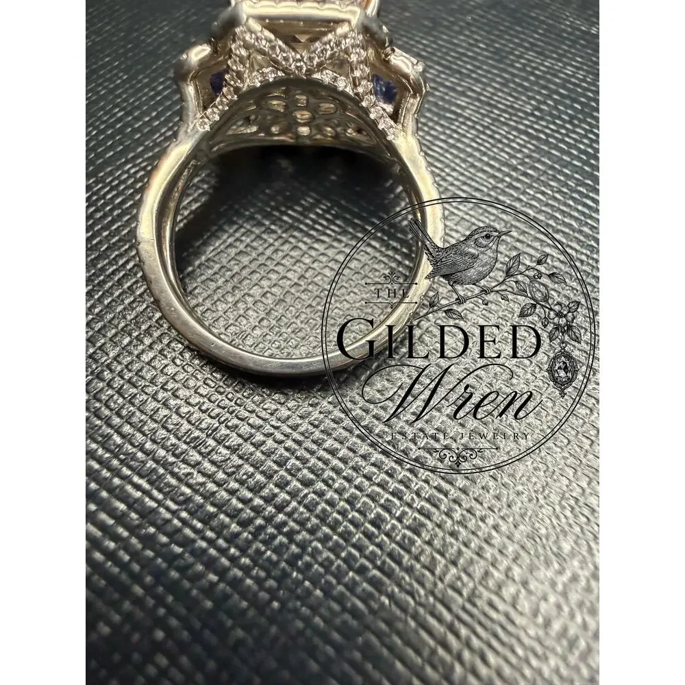 BBJ 925 Sterling Silver 12.5mm CZ Blue Simulated Sapphire Halo Ring Sz 7